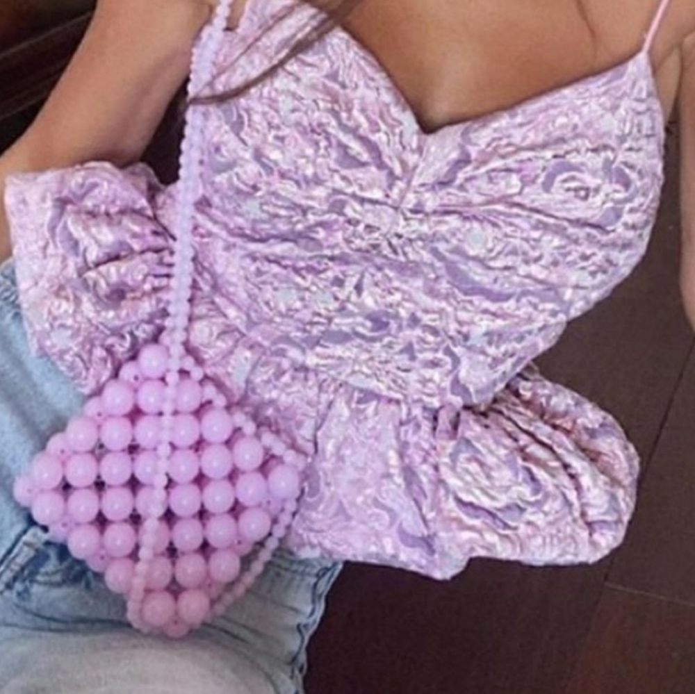 Zara limited edition strappy peplum top Jacquard LILAC PINK METALLIC COLOR - Picture 8 of 16